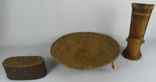 3pc ASIAN WOVEN VESSELS