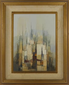 LEWIS SCOTT CROFT 'CITYSCAPE' OIL PAINTING / BOARD