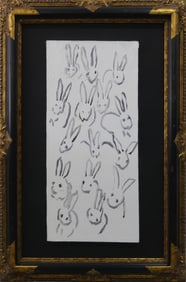 AFTER HUNT SLONEM WHITE BUNNIES OIL ON CANVAS