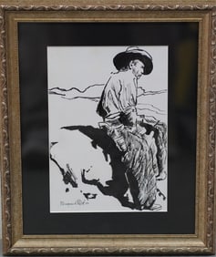 MAYNARD DIXON STYLE 'COWBOY' INK DRAWING ON PAPER
