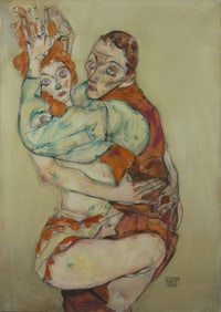 EGON SCHIELE 'LOVERS' OIL PAINTING ON CANVAS