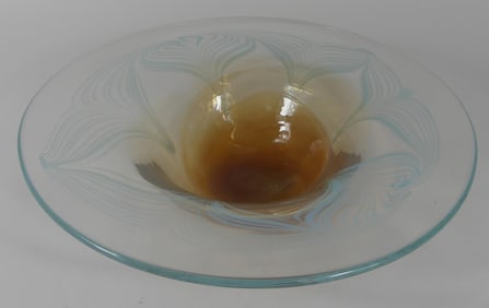 STUDIO ART GLASS PULLED FEATHER BOWL SIGNED 1974