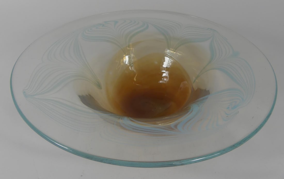 STUDIO ART GLASS PULLED FEATHER BOWL SIGNED 1974 (1 of 7)