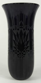 GARY GENETTI ACID ETCHED BLACK GLASS VASE