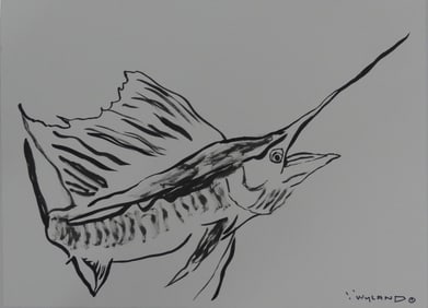 ROBERT WYLAND 'SAILFISH' INK DRAWING ON PAPER