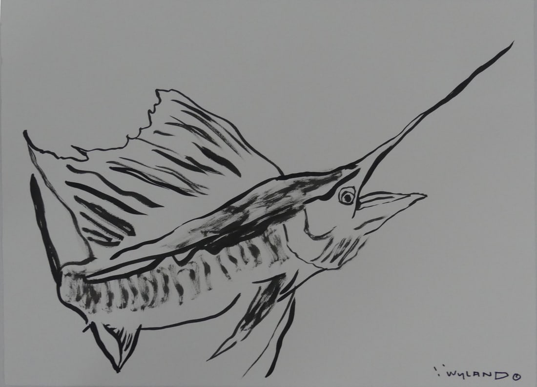 ROBERT WYLAND 'SAILFISH' INK DRAWING ON PAPER (1 of 4)
