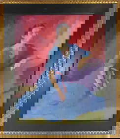 OIL PAINTING ON BOARD 'LADY IN BLUE DRESS' SIGNED