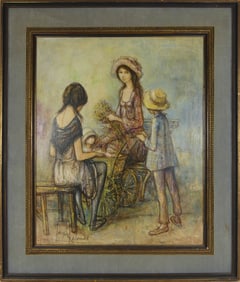 JACQUES LALANDE 'GIRLS IN PARK' OIL ON CANVAS