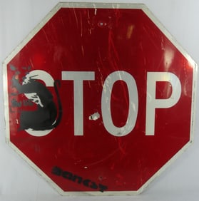 BANKSY STYLE SPRAY PAINT GRAFFITI STREET SIGN