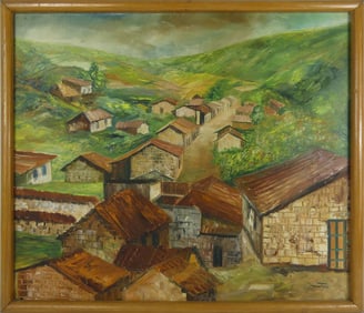 MANUEL JARA 'VILLAGE' OIL PAINTING ON CANVAS