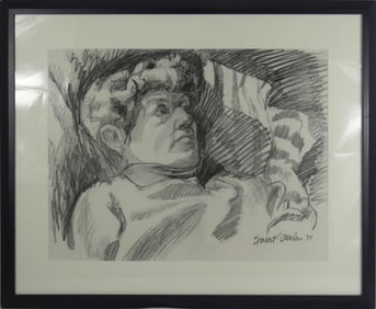 SMART CARLSON 'MAN WITH CAP' CHARCOAL ON PAPER