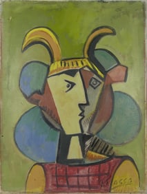 AFTER PICASSO 'FAUN IN PURPLE COAT' OIL ON CANVAS