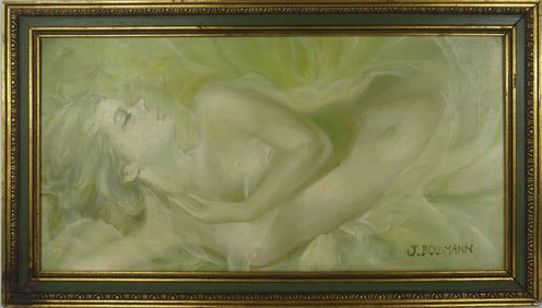 J. BOWMANN 'RECLINING NUDE BEAUTY' OIL ON CANVAS