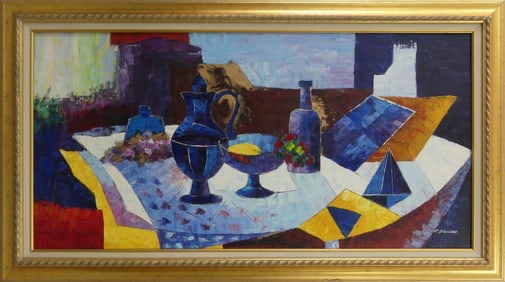 T. DENVER ABSTRACT STILL LIFE OIL PAINTING CANVAS