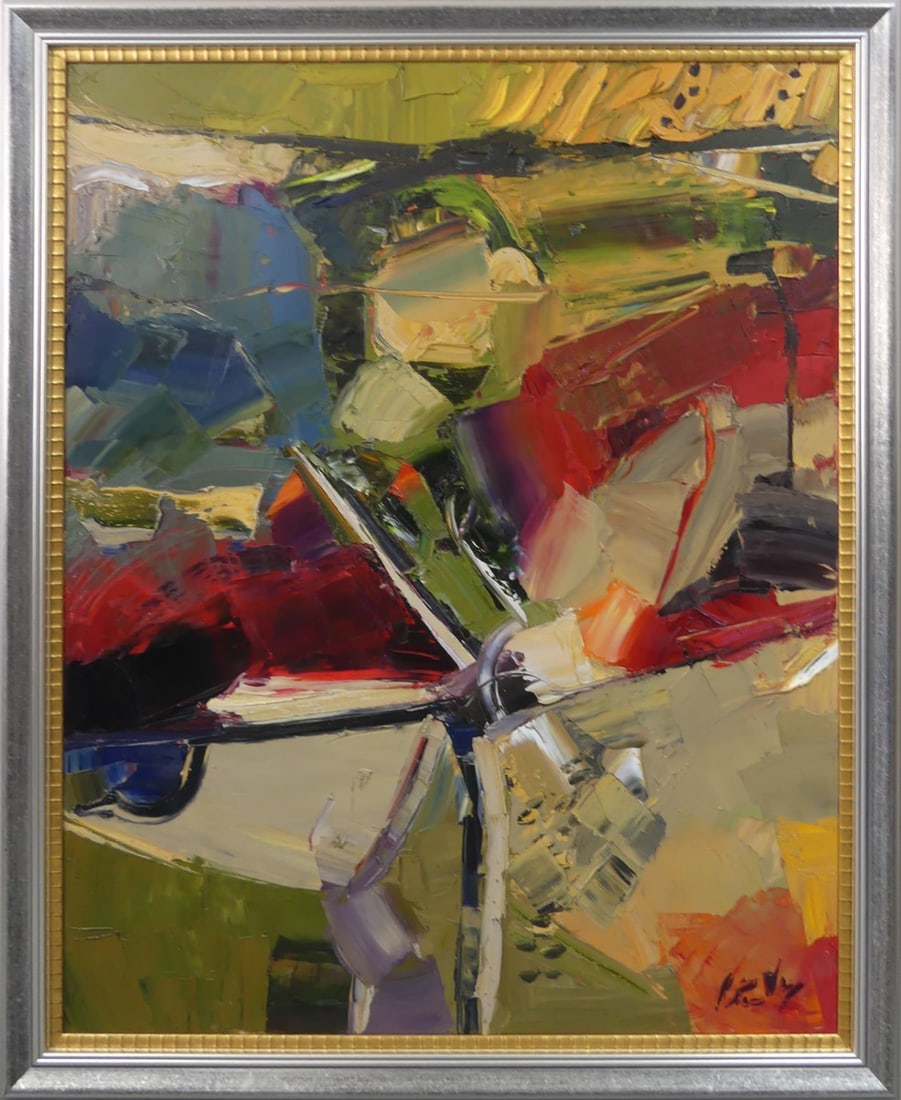 LARGE ABSTRACT OIL PAINTING ON CANVAS SIGNED (1 of 6)