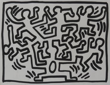 KEITH HARING STYLE 'FIGURES' INK DRAWING ON PAPER