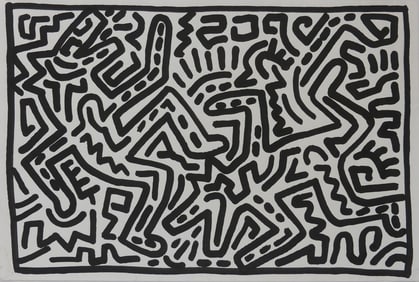 KEITH HARING STYLE 'DOGS' INK DRAWING ON PAPER
