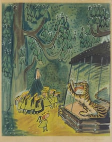 LUDWIG BEMELMANS 'TIGER AT THE ZOO' SIGNED LITHO