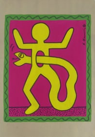 KEITH HARING (MANNER) 'FIGURE w SNAKE' MIXED MEDIA