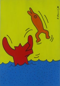 KEITH HARING (MANNER) 'DOG & FISH' MIXED MEDIA