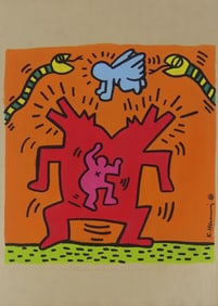 KEITH HARING (MANNER) 'DOG & SNAKES' MIXED MEDIA