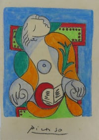 PICASSO (MANNER) 'LA LECTURE' MIXED MEDIA ON PAPER