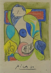 PICASSO (MANNER) 'LA LECTURE' MIXED MEDIA ON PAPER
