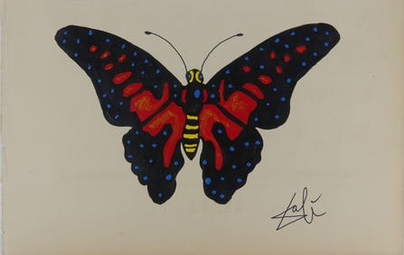 SALVADOR DALI (MANNER) BUTTERFLY PAINTING ON PAPER
