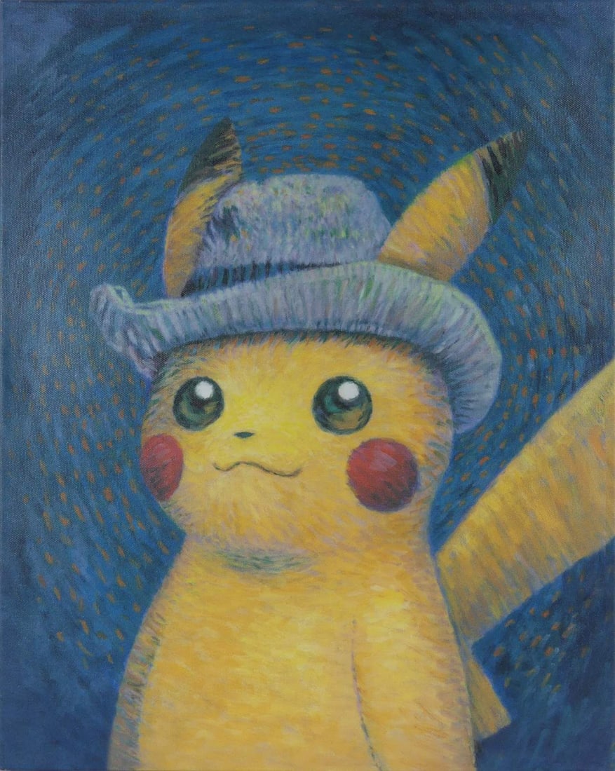 POKEMON x VAN GOGH MUSEUM 'PIKACHU' GICLEE CANVAS: Short, boldly colored brushstrokes create a halo effect around the behatted Mouse Pok?mon that draws the eye and gladdens the heart. Created as part of a collaboration between Pok?mon Center and the V