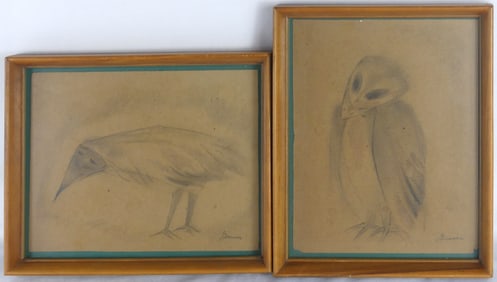 2pc MORRIS GRAVES 'BIRDS' GRAPHITE ON PAPER