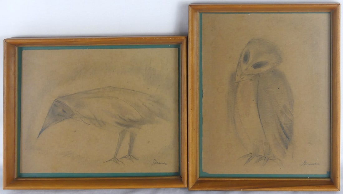 2pc MORRIS GRAVES 'BIRDS' GRAPHITE ON PAPER (1 of 9)