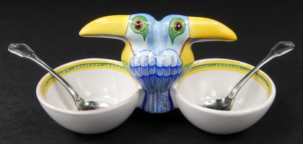 HEREMES MOUSTIERS FAIENCE TOUCANS SALT CELLAR