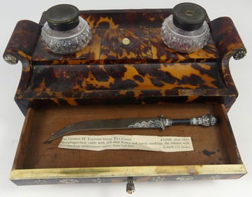 ANTIQUE ENGLISH TORTOISESHELL INKWELL