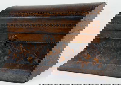 ANTIQUE INLAID WOOD TEA CADDY