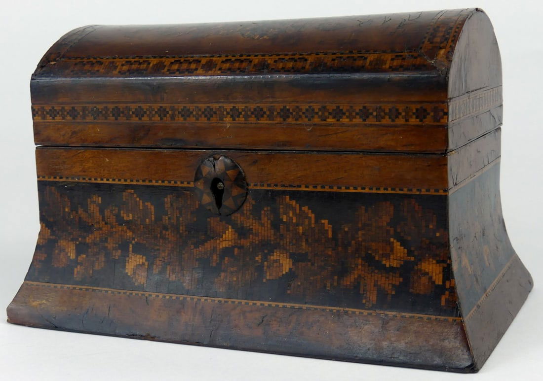 ANTIQUE INLAID WOOD TEA CADDY (1 of 8)
