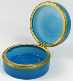 FRENCH BLUE OPALINE GLASS DRESSER BOX