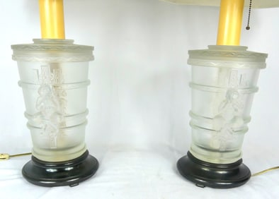 PR LALIQUE FROSTED CRYSTAL 'FAUNE' LAMPS