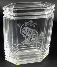 LYNN CHASE CUT CRYSTAL ETCHED MONKEY VASE