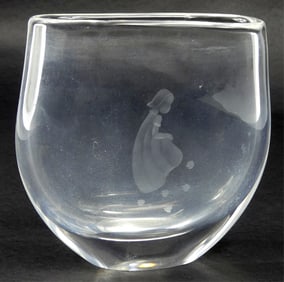 ORREFORS ETCHED GLASS VASE 'GIRL WITH FLOWERS'