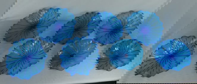 7pc ART GLASS WALL INSTALLATION - BLUE