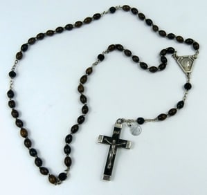 VINTAGE FRENCH NOVA COCO EBONY & STERLING ROSARY