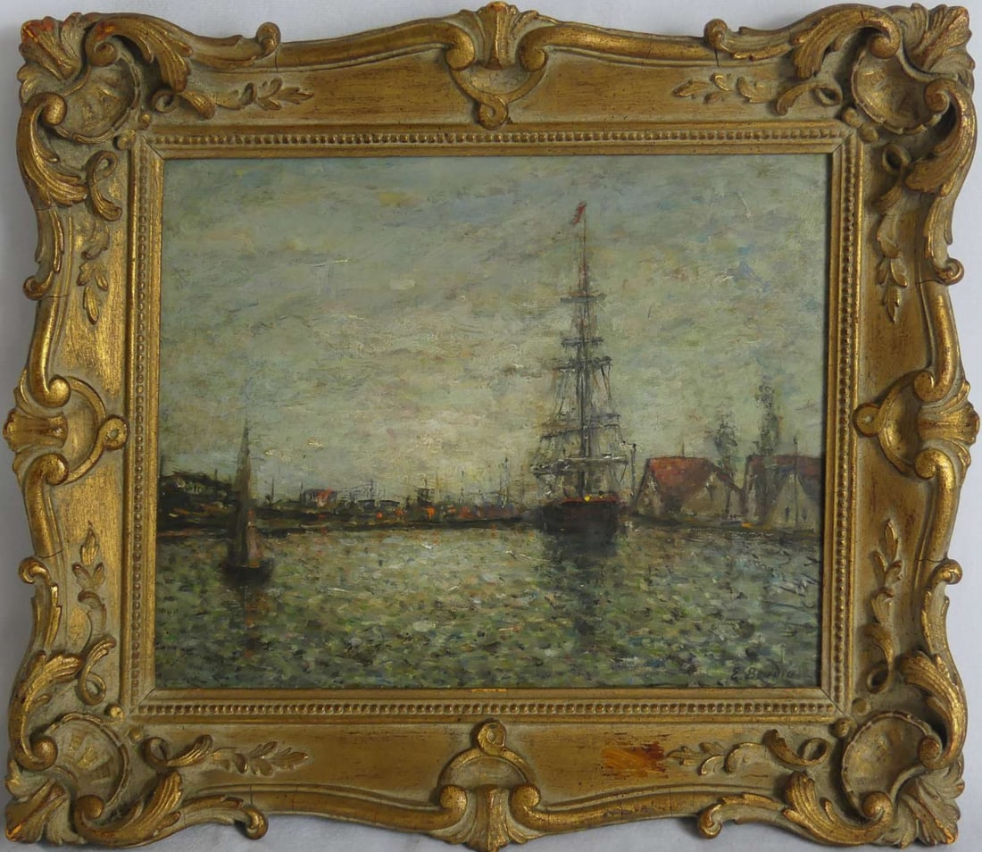 EUGENE BOUDIN 'HARBOR SCENE' OIL PAINTING ON PANEL (1 of 7)