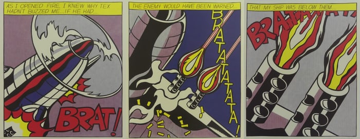 ROY LICHTENSTEIN 'AS I OPEN FIRE' SIGNED TRIPTYCH