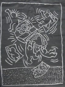 KEITH HARING SUBWAY SERIES CHALK DRAWING ON PAPER