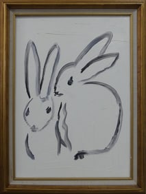 AFTER HUNT SLONEM WHITE BUNNIES OIL ON CANVAS