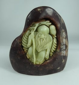 CHINESE CARVED SHOUSHAN BOULDER OF SHOU