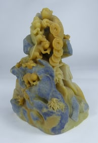CHINESE CARVED SHOUSHAN MONKEYS & COINS MOUNTAIN