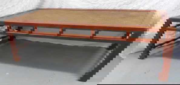 CHINESE HARDWOOD LUOHAN BED w WOVEN TOP