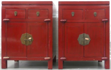 PR CHINESE RED LACQUER CABINETS / NIGHTSTANDS
