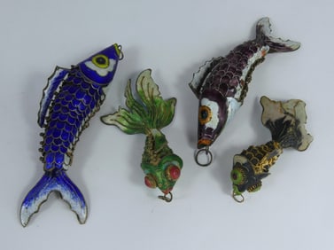 4pc CHINESE ENAMELED ARTICULATING KOI FISH